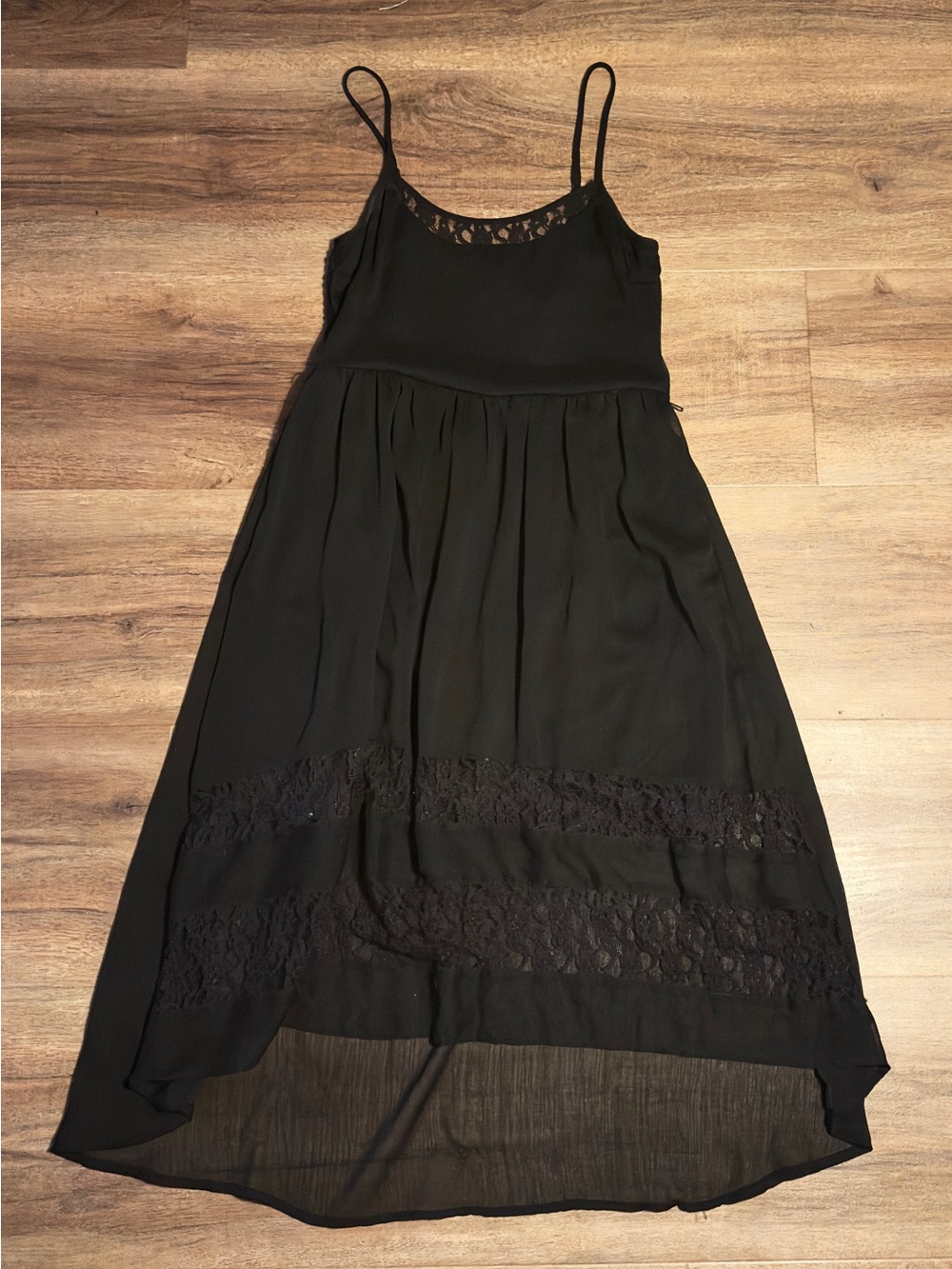 Mudd Black Lace-Trim High-Low Slip Dress